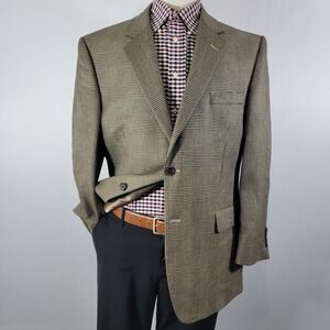 JOS A BANK Men's Sport Coat Blazer Two Button‎ Brown Glen Plaid Silk Camel 44R